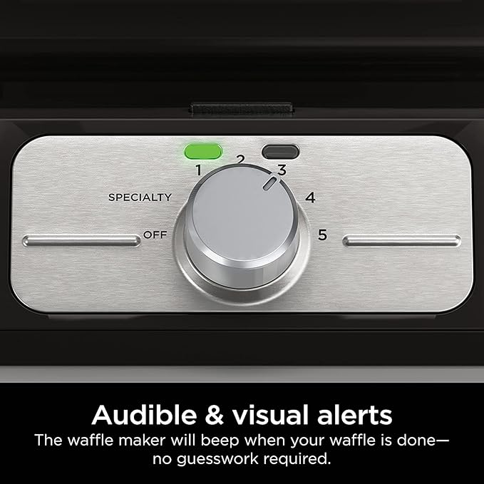 Ninja BW1001 NeverStick PRO Belgian Waffle Maker, Vertical Design, 5 Shade Settings, Precision-Pour Cup NOT Included* (Renewed) (Red)