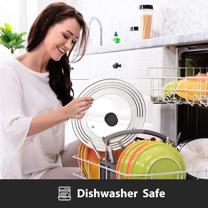 Universal Lid for Pots and Pans - One Size Fits All 8.25-12 Inch Pots Frying Pans Skillets Woks, Replacement Pot Lid with Upgraded Heavy Duty Heat Resistant Silicone Handle, Black