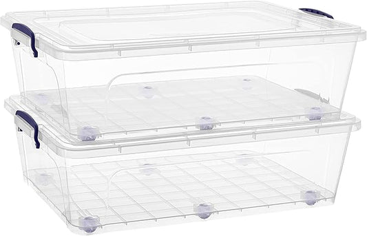 Superio Storage Bins with Lids, Clear Plastic Containers for Organizing, Stackable Totes, BPA Free, Odor Free, Organizer Boxes for Home, and Dorm (2 Pack, 42 Quart)