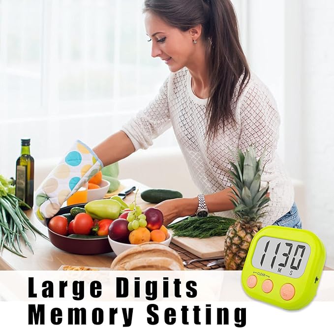 2 Pack Kitchen Timers Loud Ring Digital Timers for Cooking Magnetic Green
