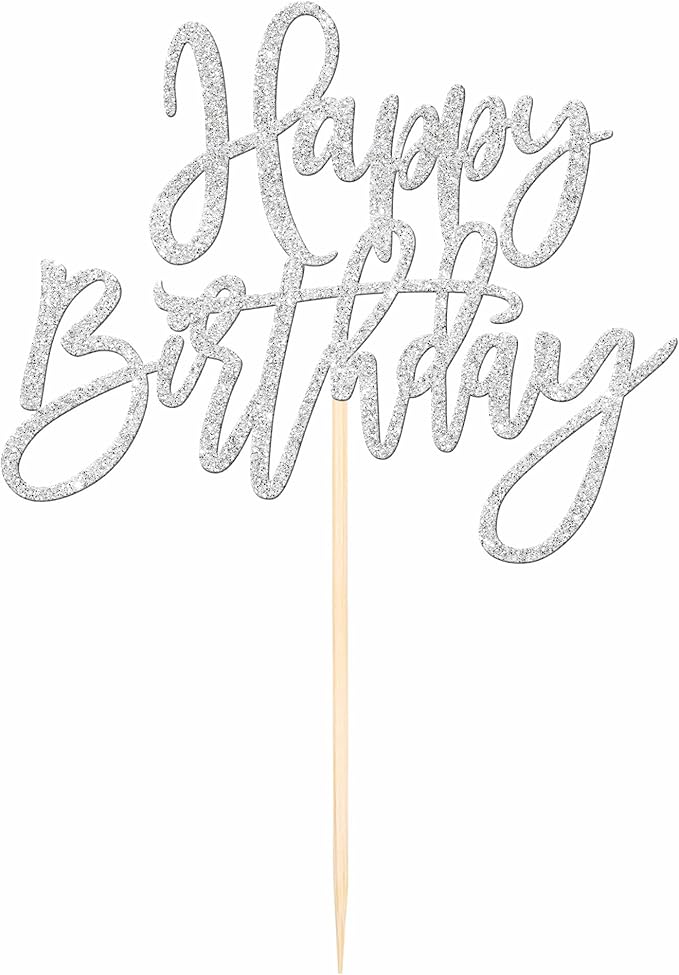 ZHUOWEISM 1 PCS Happy Birthday Cake Topper Glitter Happy Birthday Cake Pick for Celebrating Happy Birthday Anniversary Theme Party Cake Decorations Supplies Silver