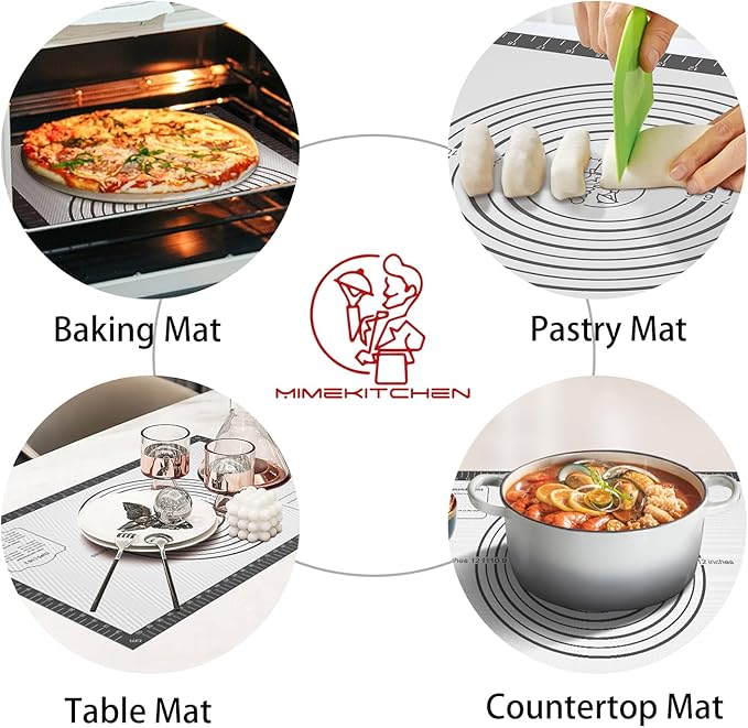 Silicone Baking Mat with Measurement, Non Stick Pastry Mat for Dough Rolling, Fondant Mat, Pie Crust Pizza, Macaron,Cookie Sheet, Reusable Baking Supplier Tools