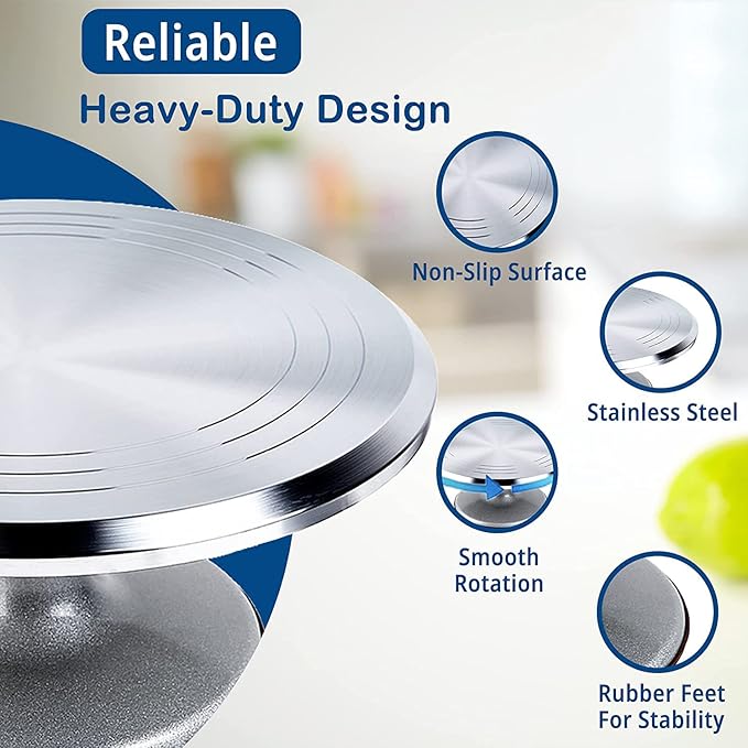 204 PCS Cake Decorating Kit, Aluminum Rotating Turntable Stand, Baking Supplies Kit Set with 4 Springform Pan Sets, 55 Icing Piping Nozzles, Cake Topper, Icing Spatula, Scraper, Pro Baking Tools