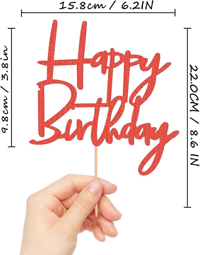 Happy Birthday Cake Topper - Glitter Red Birthday Cake Top Decorations (Red)