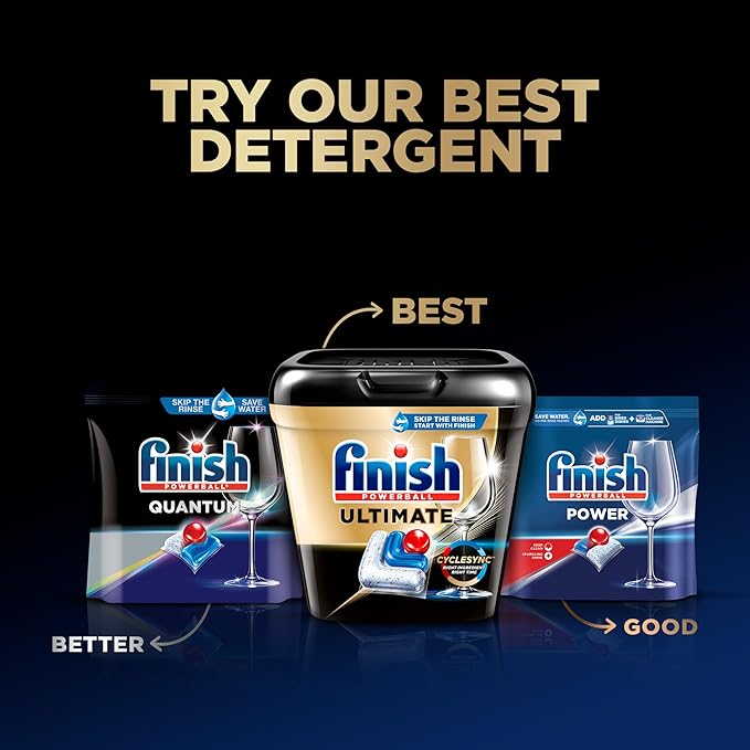 Finish Ultimate Dishwasher Pods, No Pre-Rinse Dishwasher Detergent Soap Removes Burnt-On Stain, with CycleSync Technology, Degreasing & Scrubbing Power, 52 Count (Packaging may vary)