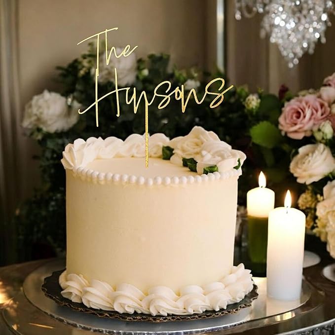 Personalized Wedding Cake Topper, Gold Cake Topper For Wedding, Rustic Weddings Cakes Topper, Personalized Acrylic or Wood Cake Decoration for Engagement, Anniversary, Bridal Shower