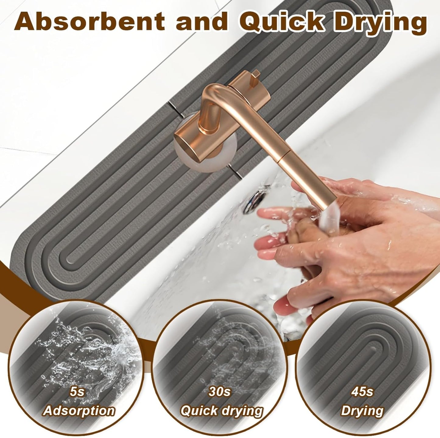 Faucet Mat for Kitchen Sink, Diatomite Super Absorbent Fast Drying Stone Sink Tray for Bathroom Kitchen Sink Splash Guard(Round Dark Grey,23.6x3.9in)