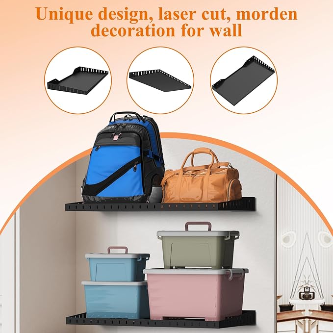 PEKGRIL 2 Pack Garage Wall Shelf, 1X2 Ft Heavy Duty Garage Shelving, Wall Mounted Storage Shelves for Laundry Room, Closet, Holds Up to 150 Lbs