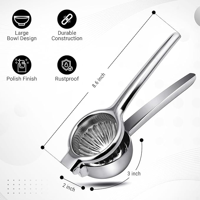 Handheld Lemon Squeezer Stainless Steel – Heavy Duty Manual Citrus Juicer for Lemon, Lime & Small Oranges – Rustproof Lemon Lime Squeezer Stainless Steel with Polished Finish & Ergonomic Grip
