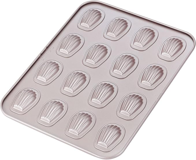CHEFMADE Mini Madeleine Mold Cake Pan, 16-Cavity Non-Stick Tiny Oval Shell Madeline Bakeware for Oven Baking (Champagne Gold)