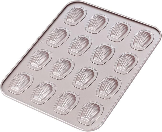 CHEFMADE Mini Madeleine Mold Cake Pan, 16-Cavity Non-Stick Tiny Oval Shell Madeline Bakeware for Oven Baking (Champagne Gold)