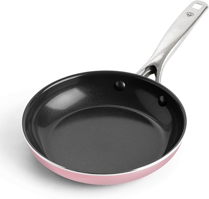 Blue Diamond 8" Nonstick Frying Pan Skillet, Diamond Infused PFAS & PTFE-Free Ceramic Pot, Dishwasher & Oven Safe, Stay Cool Handle, Durable Non Toxic Metal Utensil Safe, Egg & Omelet Pan, Pink