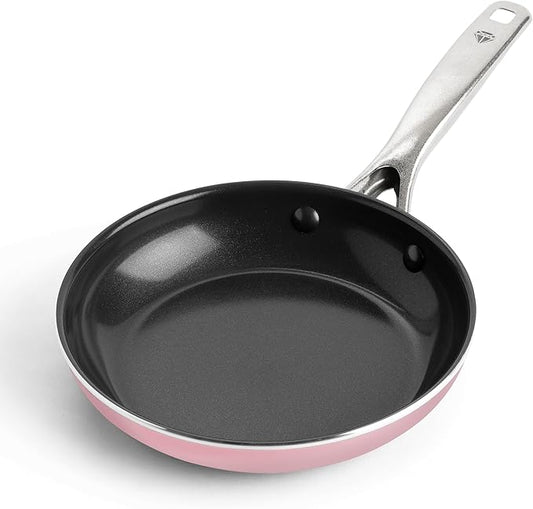 Blue Diamond 8" Nonstick Frying Pan Skillet, Diamond Infused PFAS & PTFE-Free Ceramic Pot, Dishwasher & Oven Safe, Stay Cool Handle, Durable Non Toxic Metal Utensil Safe, Egg & Omelet Pan, Pink