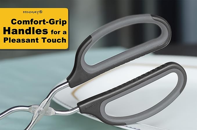 Scissor Tongs with Comfort-Grip Handle 12-Inch Cooking Tongs (Black Handle)
