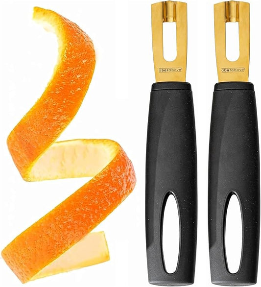A Bar Above Premium Quality Channel Knife, Stainless Steel Bar Tool, Garnish for Cocktail Mixers, Lemon Zester, and Fruit Peeler, Professional Grade Bar Accessory, Gold