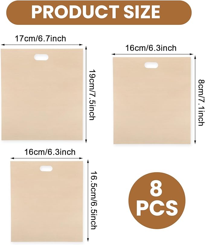 simarro 8-Pack Toast Bags, Reusable Toast Bags, 3 Sizes Heat Resistant Non-Stick Sandwich Toasted Cheese Toasting Bag, Washable Toast Bag for Toasted Sandwiches, Chicken Panini and Toast