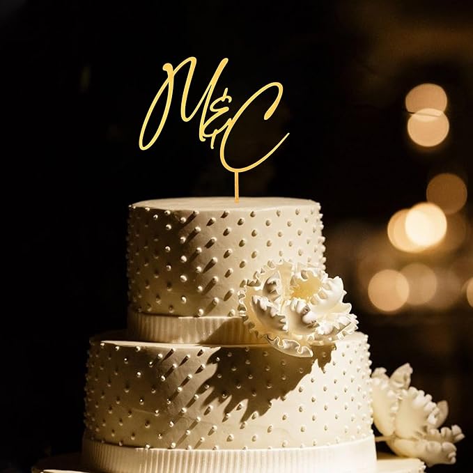 Personalized Wedding Cake Topper, Gold Cake Topper For Wedding, Rustic Weddings Cakes Topper, Personalized Acrylic or Wood Cake Decoration for Engagement, Anniversary, Bridal Shower 4