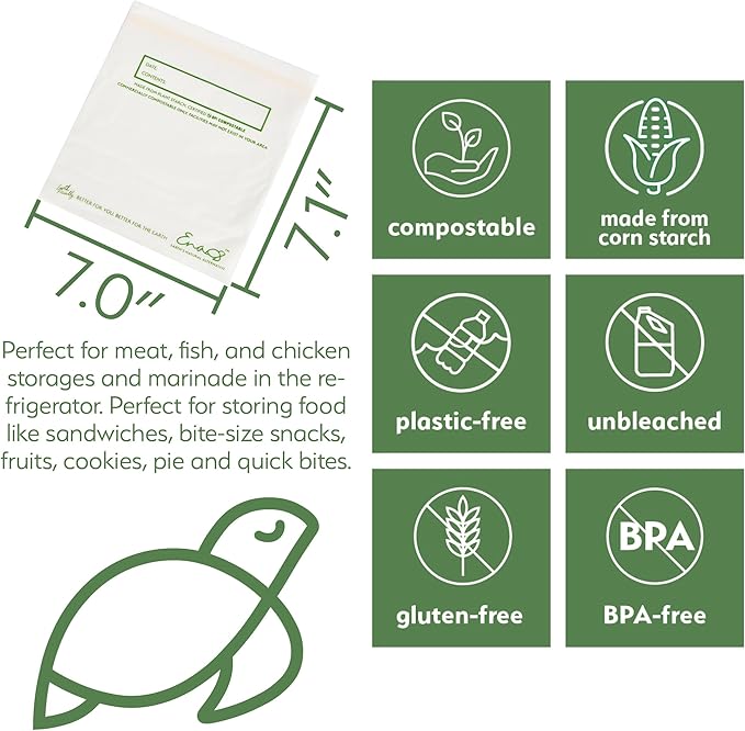 Earth's Natural Alternative Compostable Food Storage Bags, Reusable, Quart | Eco-Friendly | Freezer Safe | Resealable | 100 Count, Pack of 12