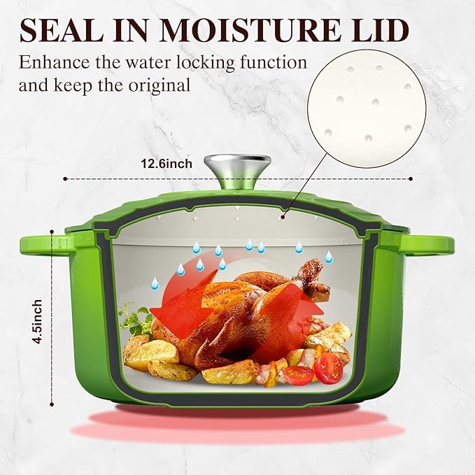 Umite Chef 5QT Enameled Cast Iron Dutch Oven Pot with Lid, Heavy-Duty, Cookware for Bread Baking, Braising, Stews, Roasting, Wedding Registry Ideas & Gifts(Green)