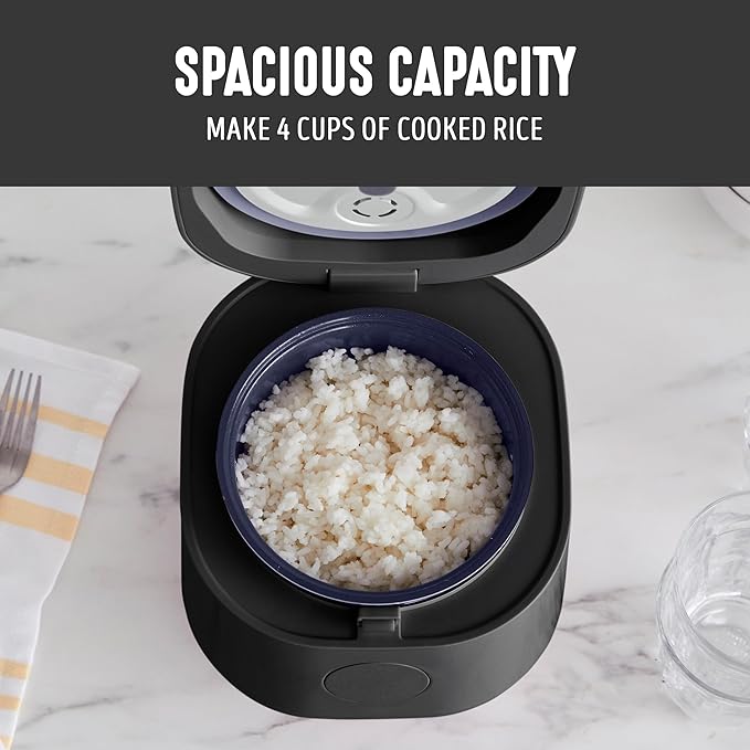 GreenLife Digital Rice Cooker, 2-Cups Uncooked/4-Cups Cooked, Removable Nonstick Ceramic PFAS-Free Pot, One-Touch Presets, Oats, Quinoa, Brown Rice, Auto Keep Warm, Fuzzy Logic Tech, 1.5 QT, Black