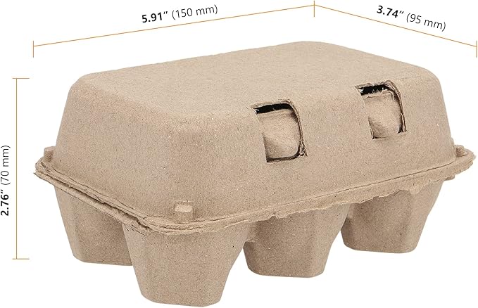 SEUNMUK 40 Pack 6 Cell Empty Egg Cartons, 6 x 3.7 x 2.7 Inch Brown Pulp Fiber Egg Tray Holder, Half Dozen Egg Container with Lids for Storing Eggs