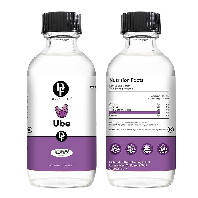 Dolce Flav Clear Ube Extract - 2 Ounce Water-Soluble Multipurpose Flavoring Ideal for Ice Cream, Cookies, Boba, Coffee & Pastries - Purple Yam Flavoring - Perfect Kitchen Gift for Holidays
