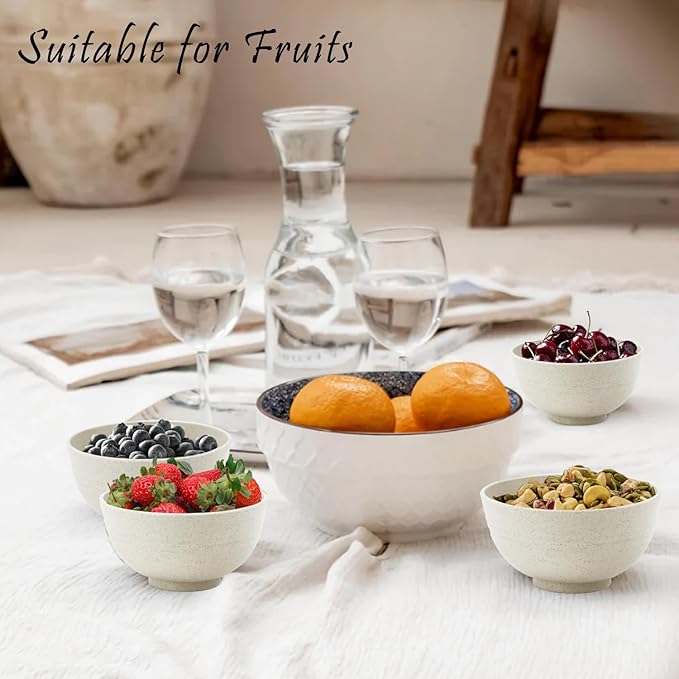 wheat straw dessert bowls 10oz set of 8 - Unbreakable snack Bowls for kids - Mini Bowls for Ice Cream,Snack and Fruits - Microwave & Dishwasher Safe Appetizer Bowl Sets - Beige