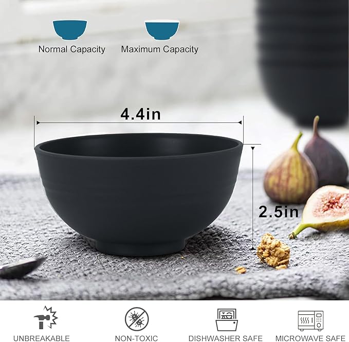 wheat straw snack bowls 10oz set of 8 - Unbreakable Dessert Bowls for kids - Mini Bowls for Ice Cream,Snack and Fruits - Microwave & Dishwasher Safe Appetizer Bowl Sets - Black