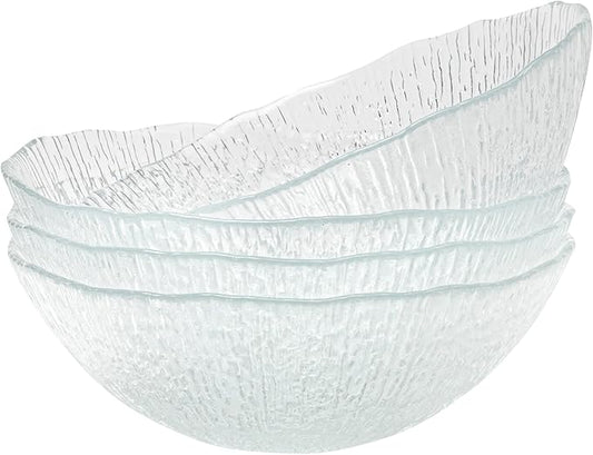 Vikko Soup Bowls, 6.25 Inch Salad Bowls, Glass Soup Bowls, Elegant Textured Glass Bowls, Set of 4, Dishwasher Safe