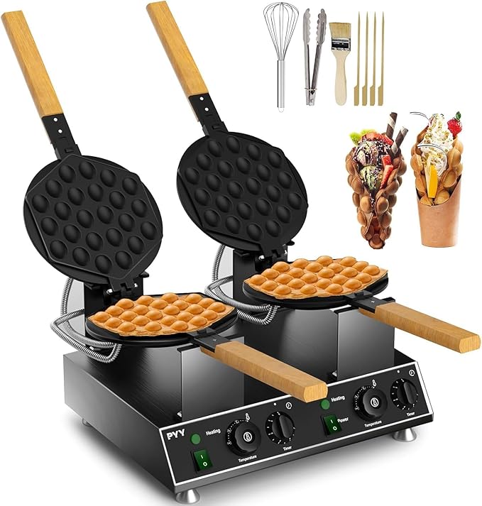 PYY Bubble Waffle Maker - Easy Clean，Double 180° Rotate, Non-stick, 1500W, 110V, 50-250℃, Commercial & Home Use, Stainless Steel