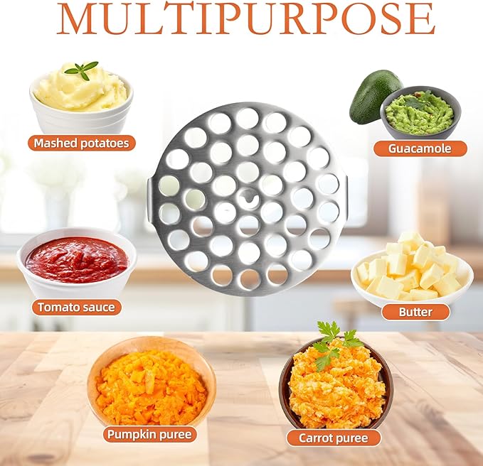 Potato Masher Stainless Steel, Heavy Duty Mashed Potatoe Masher,Professional Integrated Food Masher for Avocado, Potatoes, Beans, Meat, Vegetables (Black wooden handle Masher)