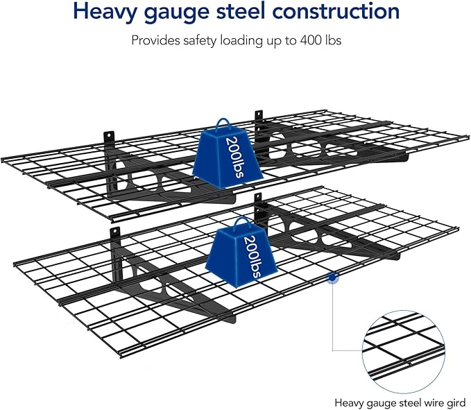 FLEXIMOUNTS 2-Pack 2x4ft 24-inch-by-48-inch Wall Shelf Garage Storage Rack Wall Mounted Floating Shelves, Black
