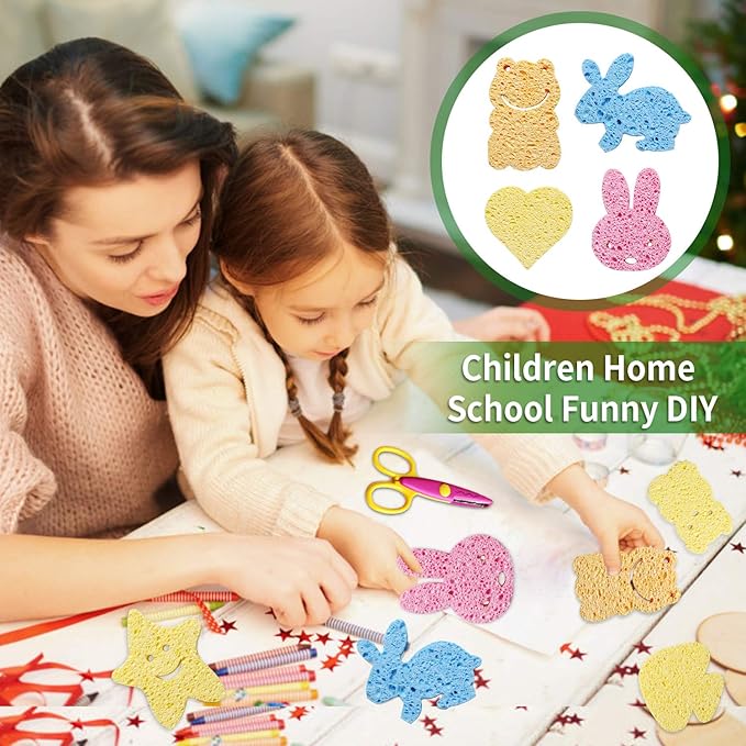 Compressed Cellulose Kitchen Sponges 24Pack,Non-Scratch Biodegradable Natural Sponge Scrub for Dishes Cleaning,Funny Colorful DIY Sponge for Kids