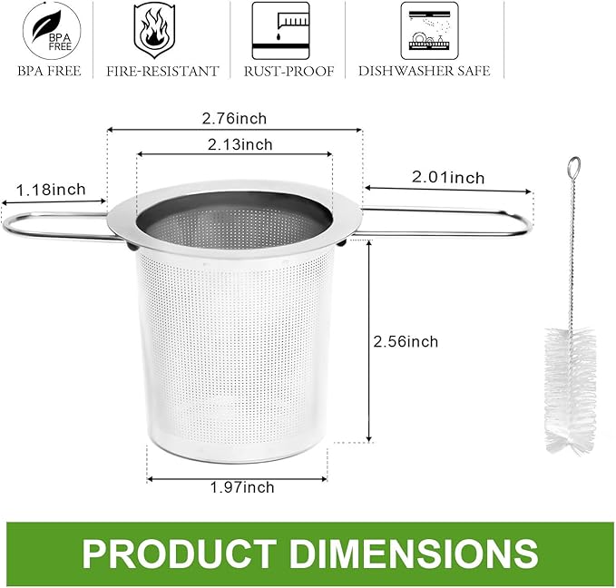 2 Pack Tea Infuser, Stainless Steel Extra Fine Mesh Tea Strainer for Loose Leaf with Foldin Handle Sitting in Mugs, Tea Filters, Tea Strainers, Tea Basket, Infusers Tea Diffuser for Loose Tea Steeper