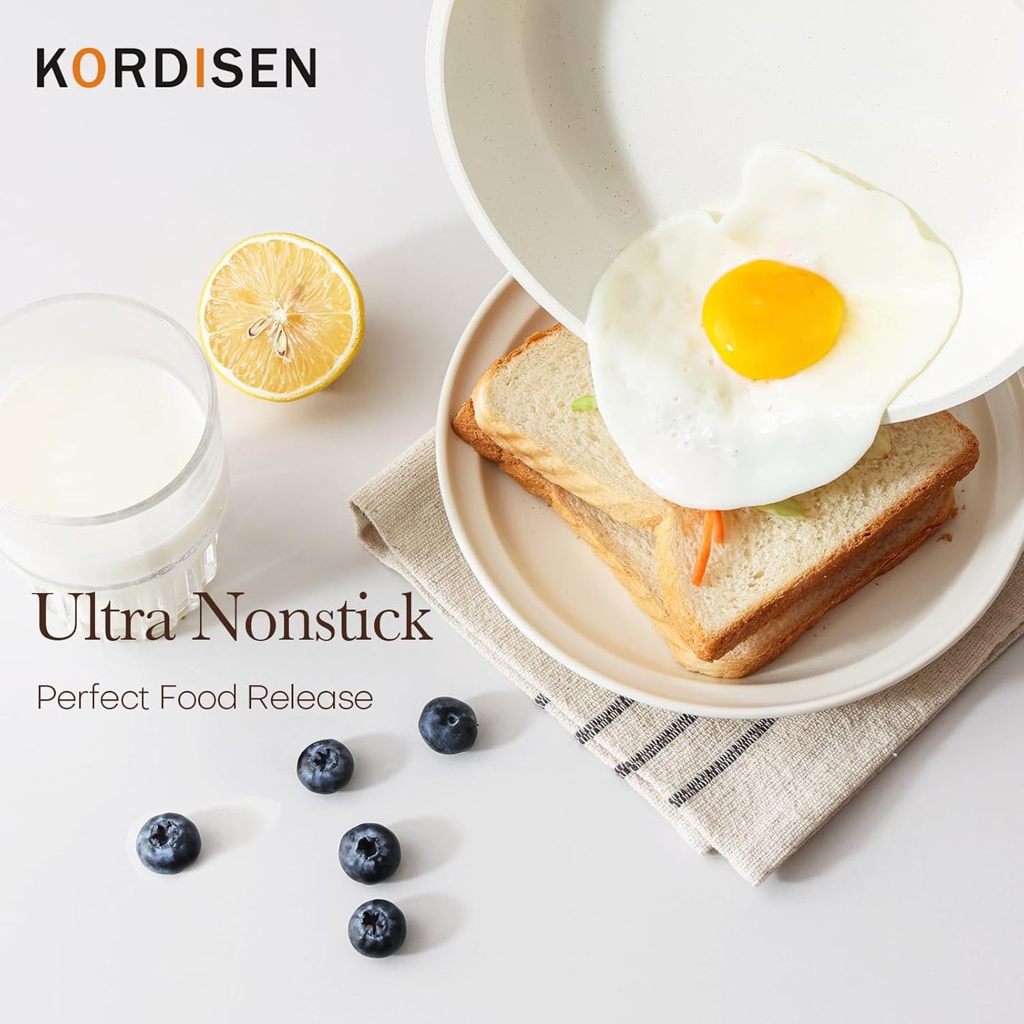 Ceramic Non Stick Frying Pans Skillet with Lid, 9.5 Inch Ceramic Frying Pan Nonstick for Cooking Non Toxic, Healthy Induction Cookware, Heat Resistant Handle, PFOA & PFAS Free