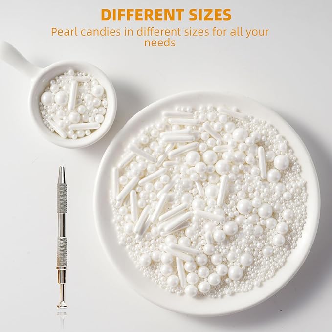 Kasvan White Mix Sugar Sprinkles - Edible Candy Pearls with 4-Claw Sprinkle Pen,118g/4.16 Oz, Gift Box Pack, Baking Cake Decorations, Ice Cream Toppings and Cookie Decorating, Wedding Party Chirstmas Supplies