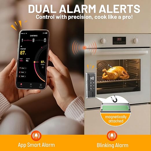 Meat Thermometer Digital - Instant Read Grill Food Thermometer Wireless, 0.19In Ultra-Thin Dual Sensor Probe, 5.2 Bluetooth 800ft App Alerts, IP67 Waterproof for BBQ, Oven, Kitchen
