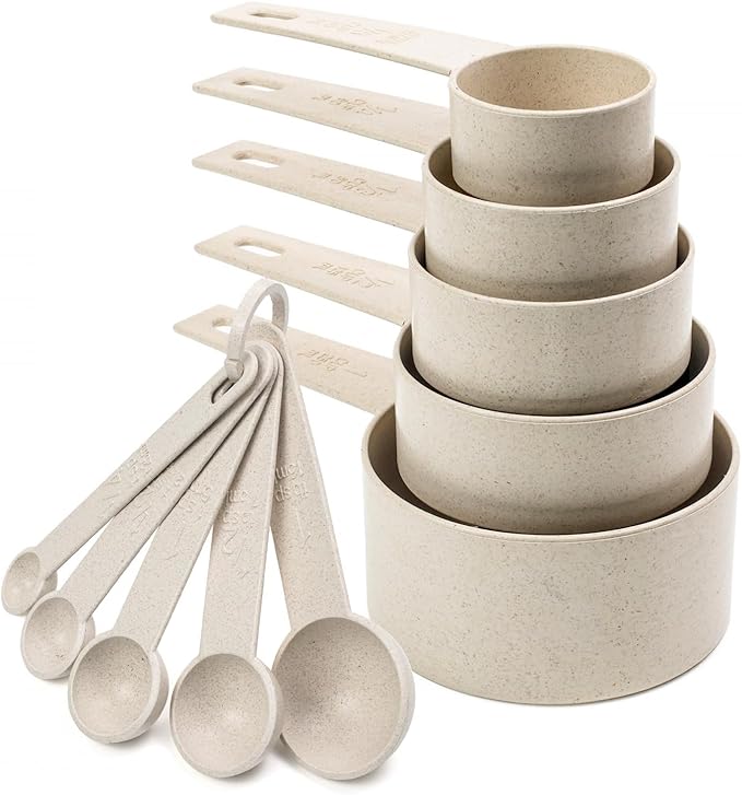 Beille 16pc Wheat Straw Complete Kitchen Utensils Set, Cream