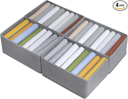 Qozary 4 Pack Drawer Organizers for Clothing, 8 Grids Foldable Closet Organizers and Storage Bins for Bedroom, Dresser Organizer Boxes for Thin T-shirts, Tank Tops