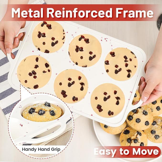 CAKETIME Jumbo Muffin Pan, Metal Reinforced Frame 3.5 Inch Large Silicone Cupcake Pan 6 Cups Large Muffin Pan with Handle Nonstick Jumbo Muffin Tin for Baking Giant Homemade Muffins, Frittatas 1 Pack
