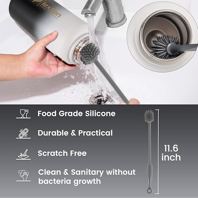 Lexlion 32 Oz Triple Walled Insulated Stainless Steel Fruit Infuser Water Bottle, Leakproof, 3 Lids, Infuser, Silicone Sleeve