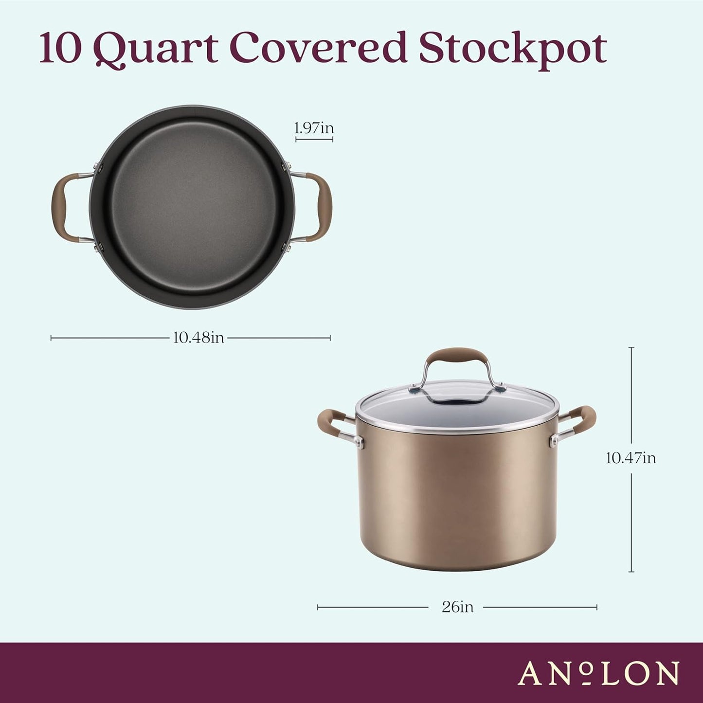 Anolon Advanced Home Hard-Anodized Nonstick Wide Stock Pot/Stockpot (10-Quart, Bronze)