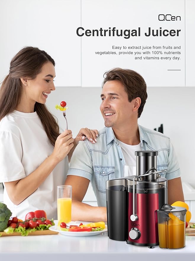 Juicer Machine, 800W Centrifugal Juicer Extractor with Wide Mouth 3” Feed Chute for Fruit Vegetable, Easy to Clean, Stainless Steel, BPA-free (Metallic Red)