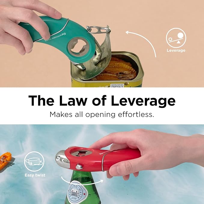 Kitchen Mama Epic One Multifunction Opener: Magnetic Bottle Opener, Beer Soda Opener, Effortless Jar Lid Opener for Seniors and Elderly with weak Hands and Arthritis, Essential Kitchen Gadget (Teal)