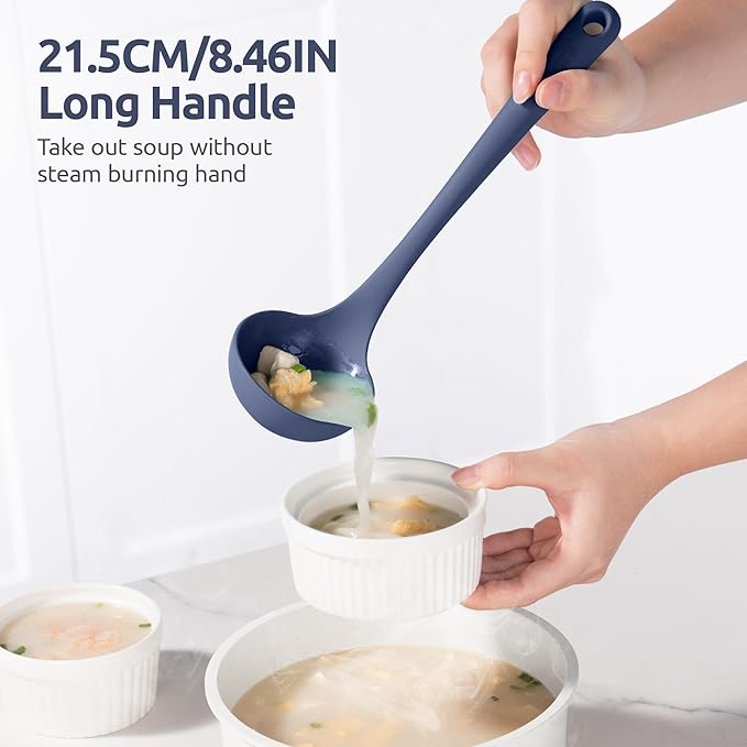 2.6oz Small Silicone Soup Ladle: U-Taste 600ºF Heat Resistant Non-Stick Kitchen Deep Serving Spoon, Soft Cooking Utensil with Non-Slip Solid Handle for Mixing Sauce Stew Gravy (11in, Midnight Blue)