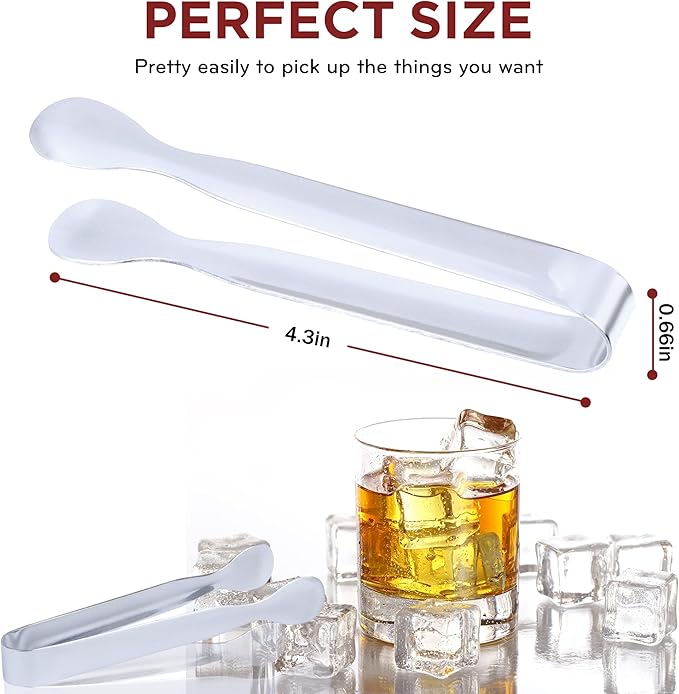 DUGATO 12 Pack Mini Serving Tongs (4.3 Inch Stainless Steel) - Small Appetizer, Sugar Cube & Ice Tongs for Tea Party, Coffee Bar, Buffets - Silver