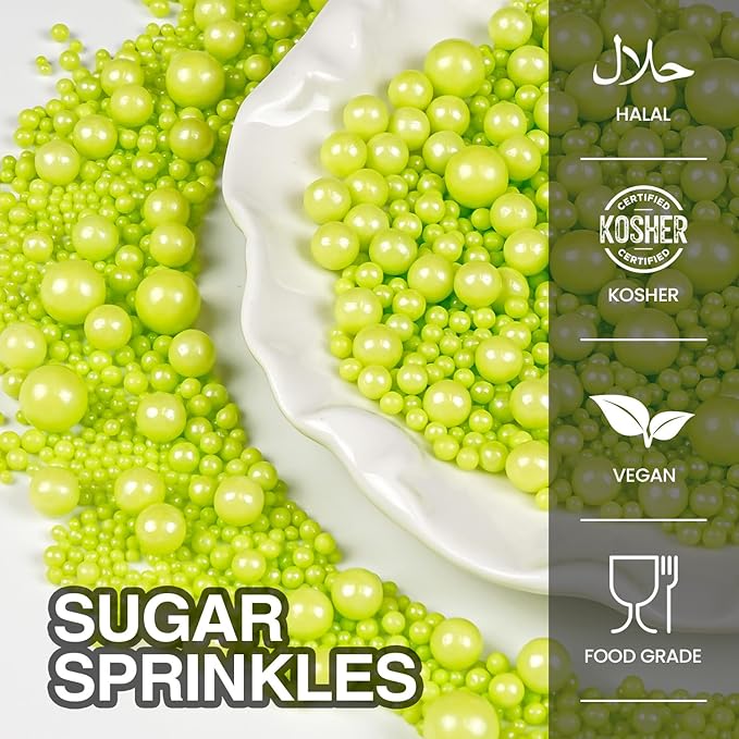 Christmas Green Pearl Sprinkles, Edible Candy Sugar Pearls, 150g/5.29oz, Mix Size, Cake Decorations & Cupcake Toppers, Wedding Party, Easter, Valentine's Day, Christmas Supplies