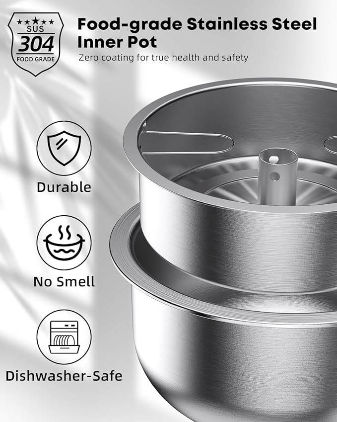 Novaspark Low Carb Rice Cooker Stainless Steel Inner Pot, Mini Stainless Steel Rice Cooker Small 5 Cup, LED Display Low Sugar Rice Maker, 24H Timer and Auto Keep Warm, White Rice/Porridge/Oatmeal, White