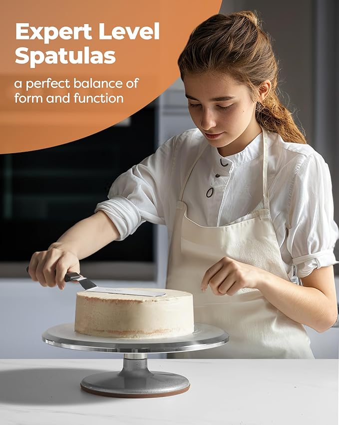 Kootek Angled Icing Spatula Set with 6", 8" & 10" Blade, Stainless Steel Offset Spatula Frosting Smoother Cake Spatulas for Cake Decorating, Baking