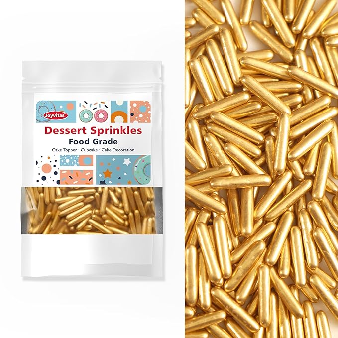 Gold Sprinkles, Metallic Rods Candy, Gold Rods Sugar For Baking, Donuts, Cakes, Cupcakes, Cookies, Wedding Party, Holiday, 150g/5.29oz